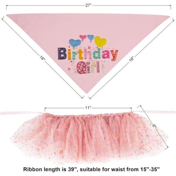 Dog Birthday Hat Bandana Girl - Puppy Party Supplies Pink Tutu Scarf Bow Banner - Picture 4 of 7